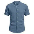 thumbnail image 7 of Timoontee Men's Button Down Shirts Lightweight Spring Casual Shirts Summer Beach Vacation Shirt Short Sleeve Mock Neck Dress Shirt Sky Blue XL, 7 of 7