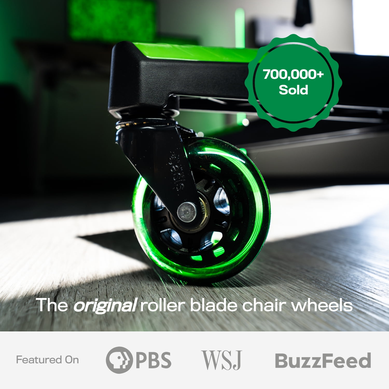 The Office Oasis Original Rollerblade Office Chair Wheels (As Seen On PBS) - Set of 5 - Green