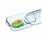 Simax Clear Glass Rectangle Roaster Pan With Lid, Raised Ridges for Fat Free Cooking, Durable Borosilicate Glass, Microwave and Dishwasher Safe, Made in Europe, 3 Qt Oblong Baking Dish