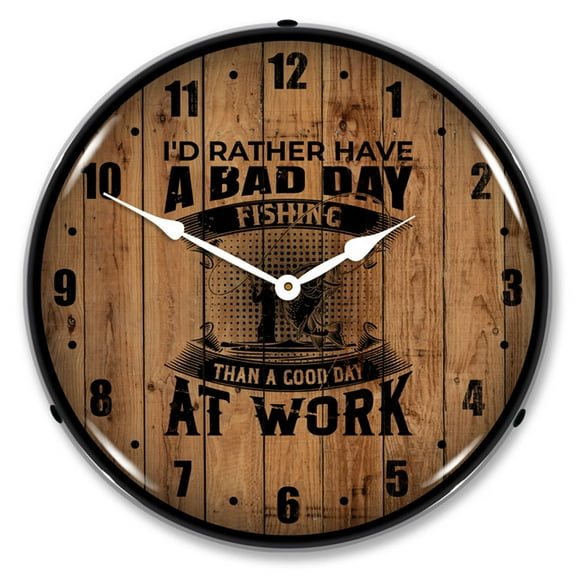 Collectable Sign and Clock Bad Day Fishing LED Lighted Premium Wall Clock