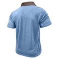 thumbnail image 5 of Mens Plus Size T-shirts Color-blocking Button Lapel Short Sleeve Pullover Loose Office Buiness Shirt with Pocket Blue S-3XL, 5 of 6