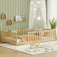 thumbnail image 3 of Alvantor Twin Size Montessori Floor Bed for Kids with Rails, Rubber Wood Toddler Bed Frame Low to Ground, No Box Spring Needed, Natural, 3 of 7