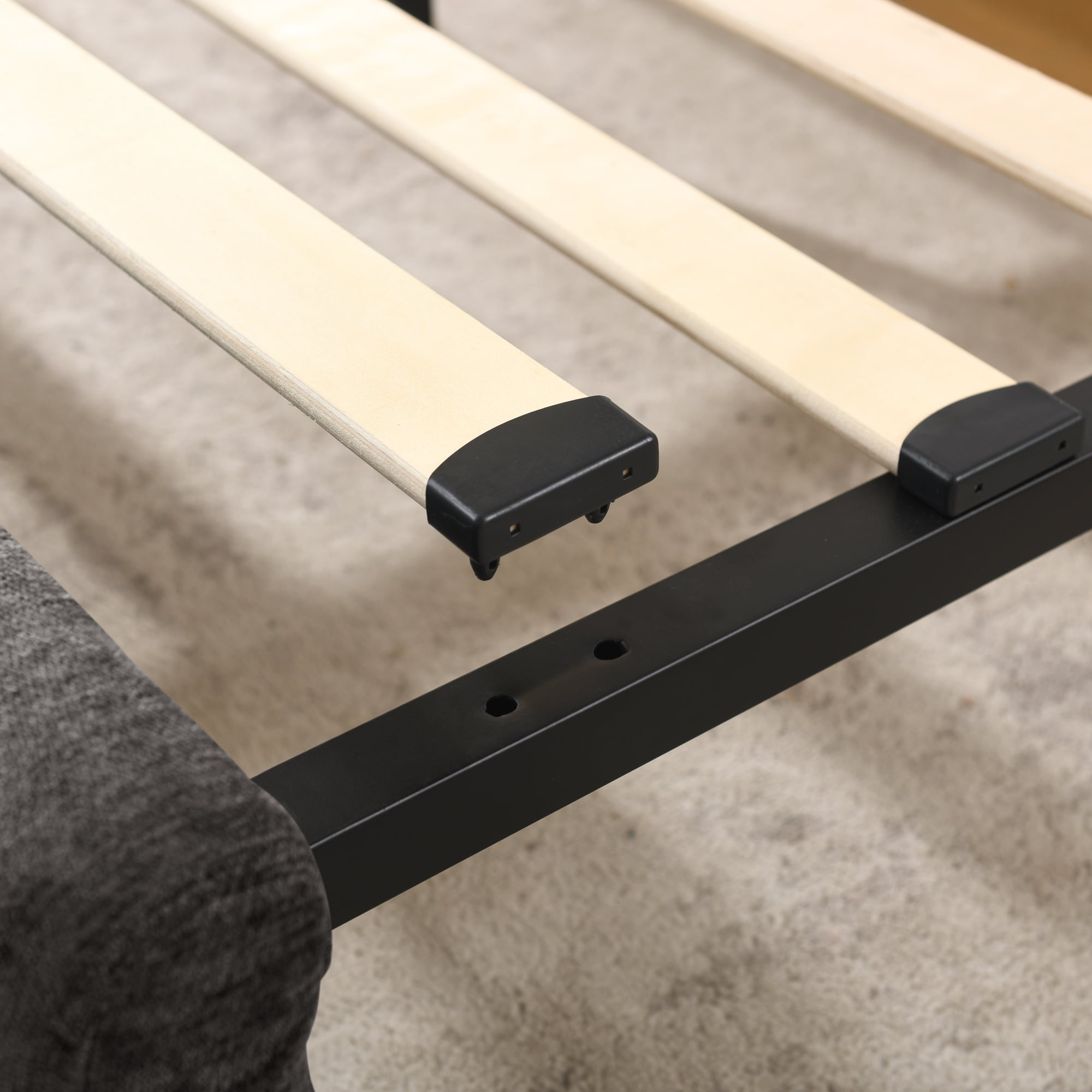 Modern Dark Grey Wood Frame Queen Size Platform Bed, Queen Chenille Upholstered Platform Bed with Headboard & 4 Drawers