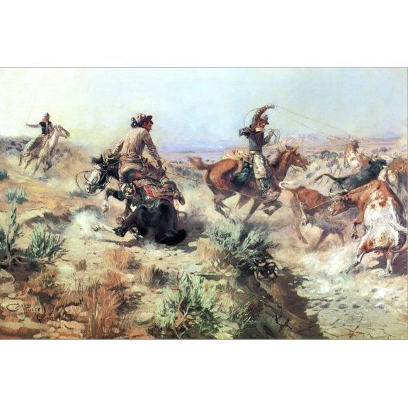 Art.com Jerked Down Stretched Canvas Print Wall Art by Charles Marion Russell, 18" x 12"