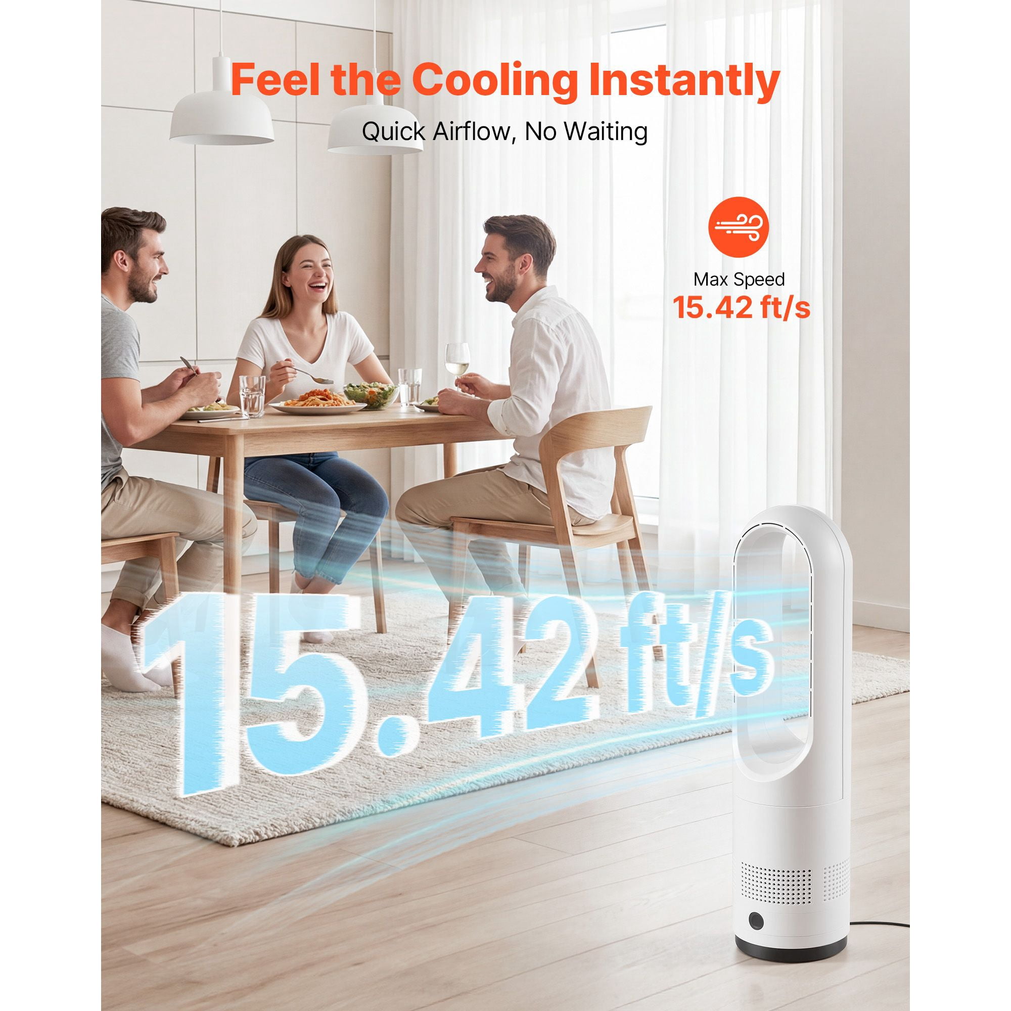 Tower Fan Bladeless 35dB 80° Oscillation 8 Speeds Sleep Mode with Remote for Bedroom Living Room