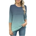 thumbnail image 4 of Olyvenn Stylish 3/4 Length Sleeve Womens Tops Summer T-Shirts Gradient Print Crew Neck Casual Basic Tee Fit Tunic Tops Blouse Army Green S, 4 of 6