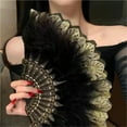 thumbnail image 3 of Women Lace Fan Elegant Vintage Lace Folding Fan With Feather Accents For Summer Parties Dance Performances Accessories, 3 of 7