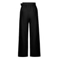 thumbnail image 5 of Wide Leg Pants for Women Solid Cotton Linen Casual Button High Waist Summer Bowknot Belted Palazzo Pants Trousers, 5 of 7