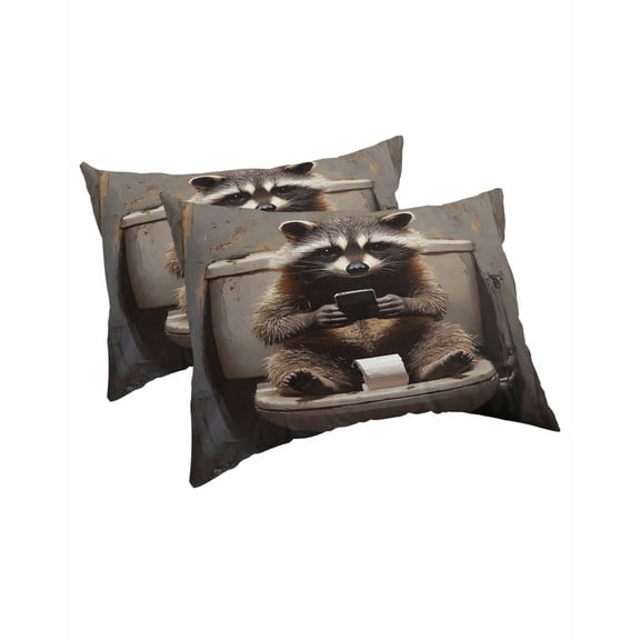 Bathroom Raccoon Pillow Covers Queen Size 2 Pack, Toilet Animals Vintage Soft Bed Throw Pillowcases Breathable Cooling Long Lumbar Body Pillow Sham Cover for Bed Sofa 20''x30''