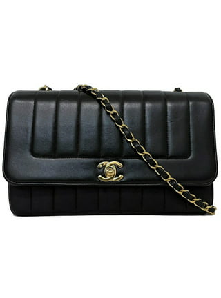 Chanel Satin Black Matelasse Gold Chain Shoulder Bag Coco Mark