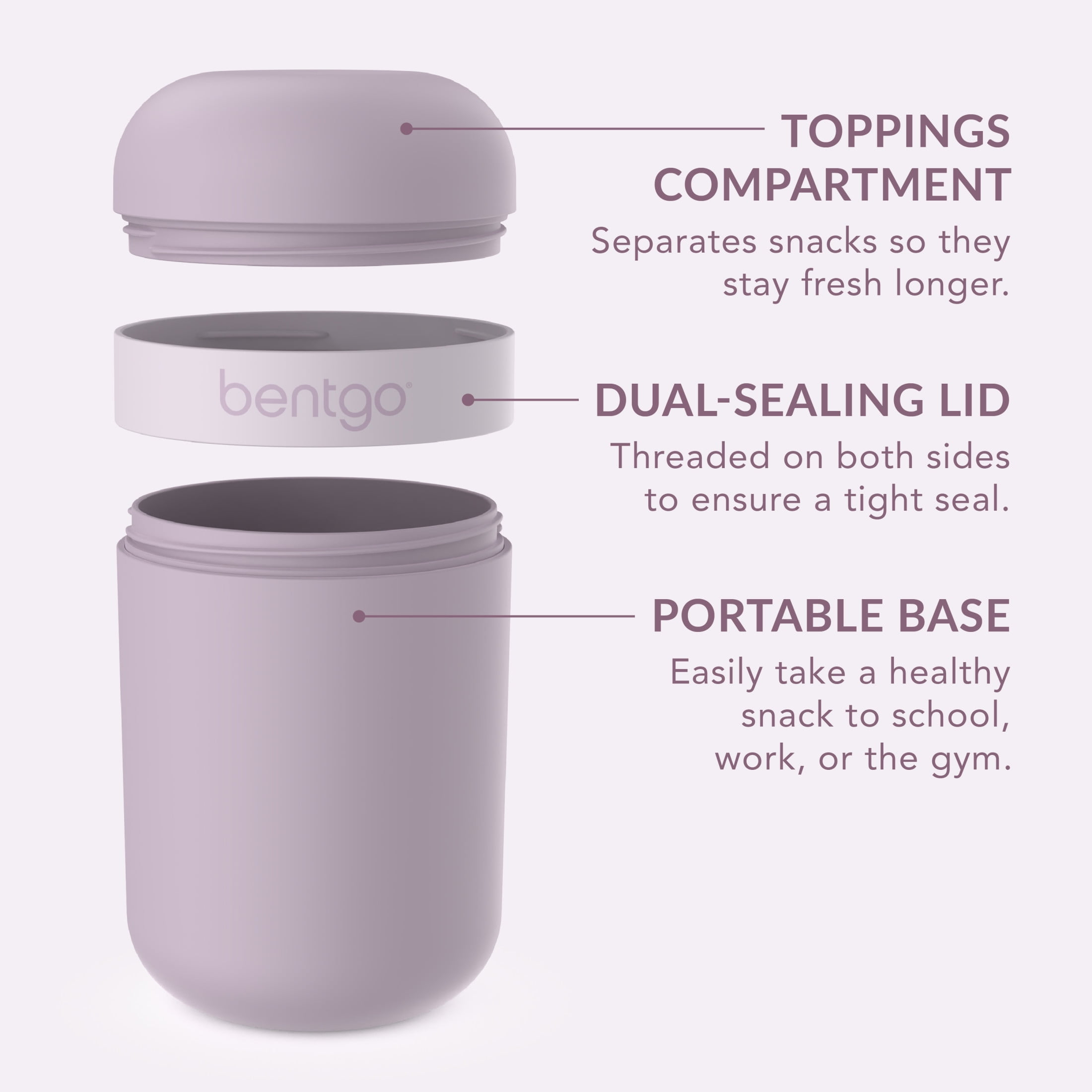(4 pack) Bentgo Snack Cup - Reusable Snack Container with Leak-Proof Design, Toppings Compartment, and Dual-Sealing Lid, Portable & Lightweight for Work, Travel, Gym - Dishwasher Safe (Orchid)