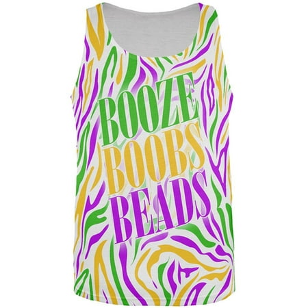Mardi Gras Booze Boobs Beads Zebra Costume All Over Mens Tank