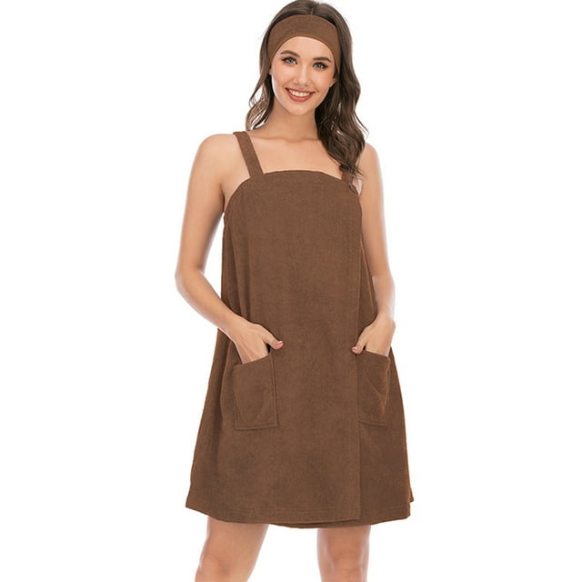 Topcobe Peignoir Sans Manches pour Femmes avec Poche, S-2TG Marron