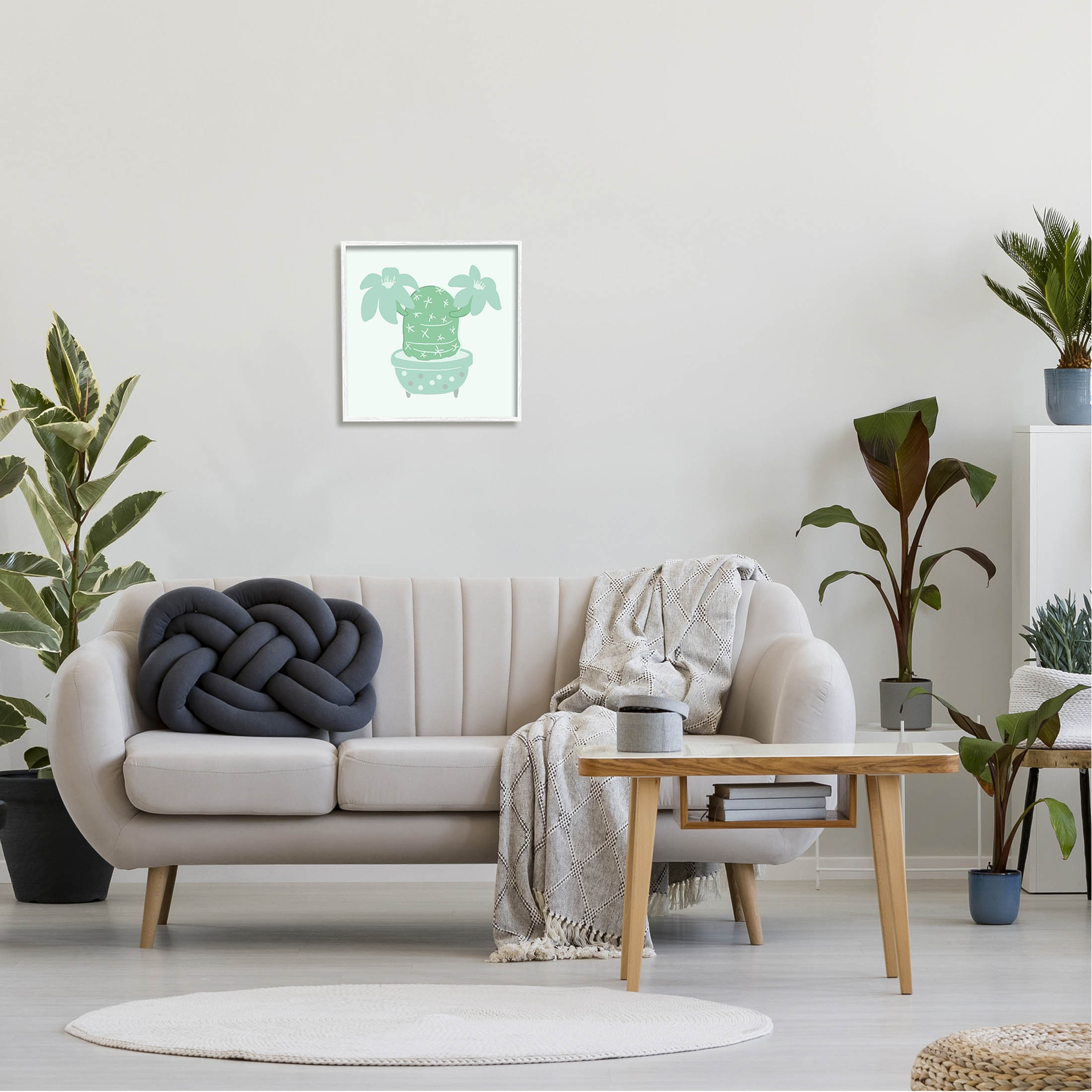 Green Cactus Flower Blooming Plant Botanical & Floral Graphic Art White Framed Art Print Wall Art