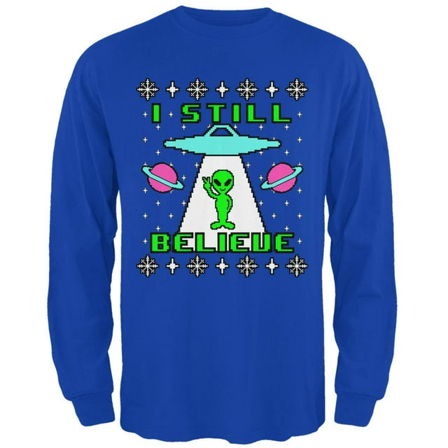 Alien Chandail de Noël Laid Je Crois Encore pour Homme T-Shirt à Manches Longues