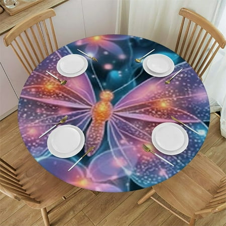 

Patifu Flowers Stars Hologram Round Tablecloth 100% Polyester Stain-Resistant Washable Indoor Outdoor Dining Wedding Party Decor Full Width Single-Sided Printing - Various Sizes 54 -58