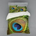 thumbnail image 2 of Peacock Duvet Cover Set, Bird Feather Eye Shape Close up Picture Exotic Wildlife Themed, Bedding Set with Shams and Fitted Sheet, 3 Sizes, by Ambesonne, 2 of 3