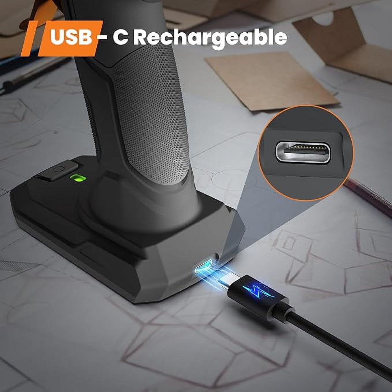 GoGonova Glue Gun, Fast Preheating Anti-drip Cordless Glue Gun, 2Ah USB-C Rechargeable Hot Glue Gun Kit with 25 Pcs Mini Glue Sticks,Dark Gary