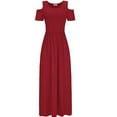 thumbnail image 2 of EIMELI Robe d'Été pour les Femmes Été Froid Épaule Imprimé Floral Élégante Maxi Robe Longue Robe de Poche Robes Polyester Rouge S, 2 of 5