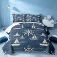 thumbnail image 2 of Erosebridal Nautical Sailboat Bed Spread Queen, Sea Rudder Queen Coverlet Set, Navy Reversible 3 Pieces, 1 Quilt and 2 Pillowcases, 2 of 7
