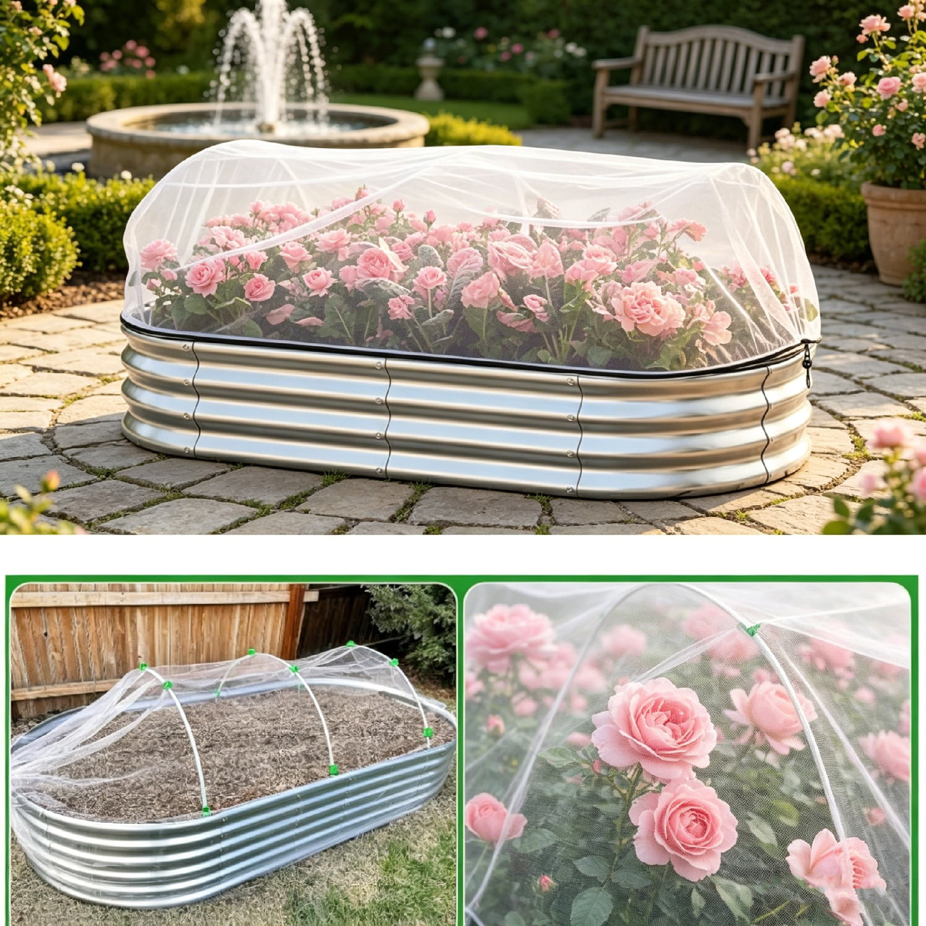 1 Pack 71×18×16 Inch Raised Bed Garden Netting, Fine Mesh Bird Pest Barrier with Drawstring, Reusable Plant Cover for Vegetables Fruits Crops Protection