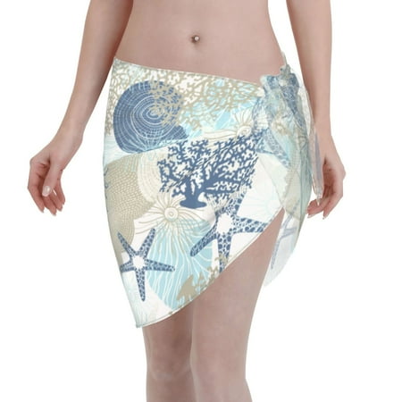 Ocsxa Algae Corals And Seashells Print Sarong Coverups For Women Bathing Suit Wrap Swimsuit Skirt Beach Bikini Cover Up Swimwear