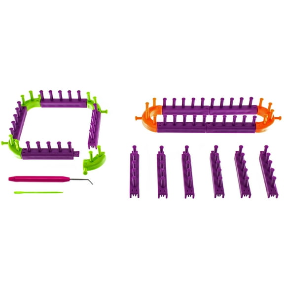 Create Your Own Loom Knit Kit - 20 Connectable Loom Pieces, 1 Picking Hook, 1 Plastic Needle - Easily Snap Parts Together to Make Looms of Different Shapes and Sizes