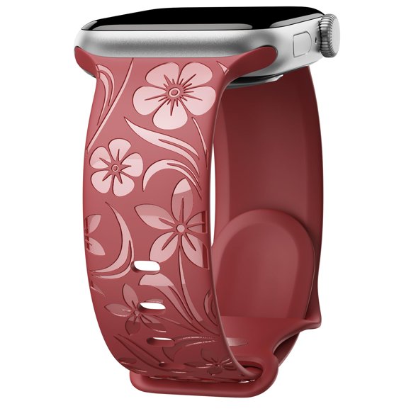 Correa Con Grabado Floral Compatible Con Apple Watch Band De 38 Mm, 40 Mm, 41 Mm, 42 Mm, 44 Mm, 45 Mm, 46 Mm, 49 Mm, Correa De Silicona Brillante Con Diseño De Flores Silvestres Para Iwatch Band Serie