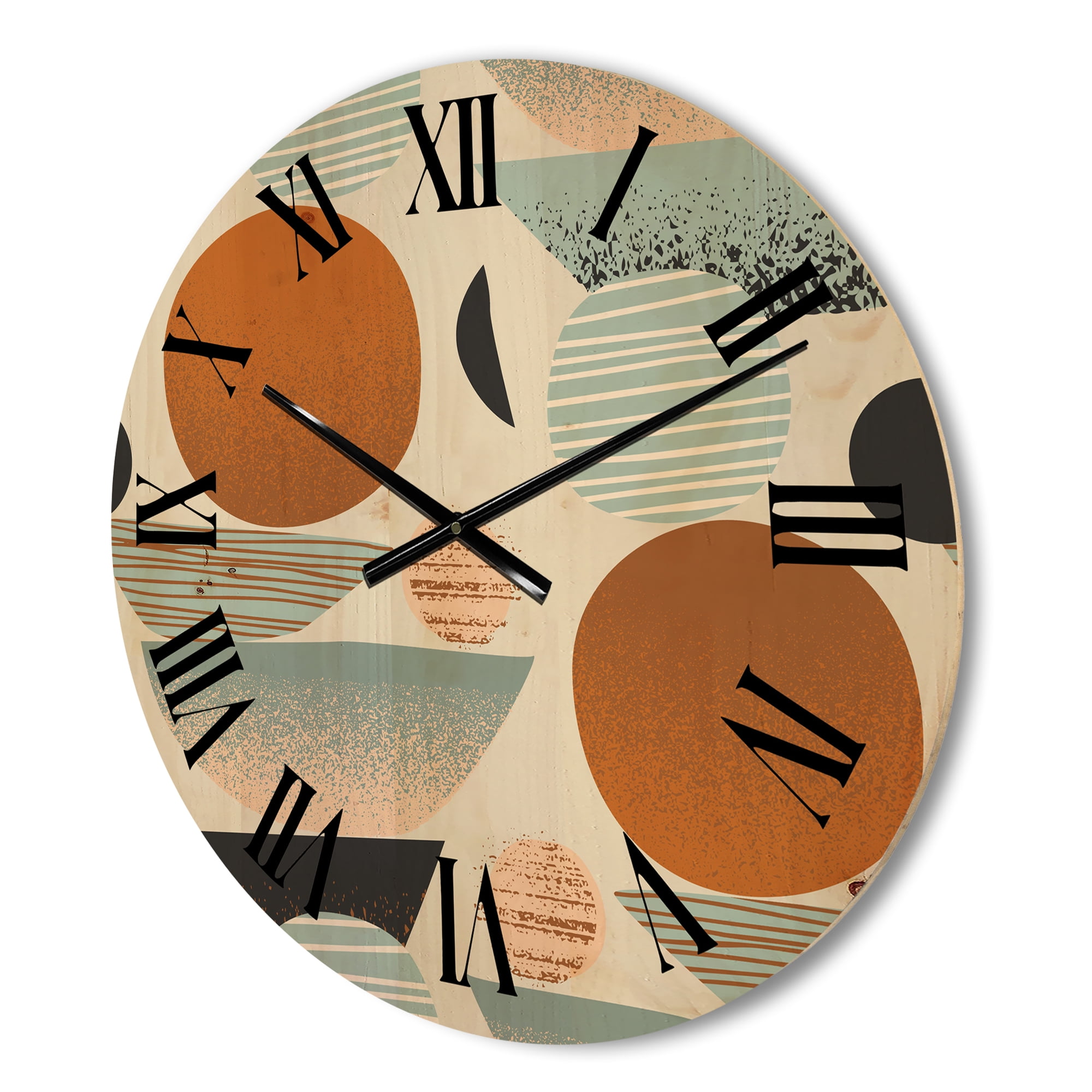 Designart 'Retro Shapes With Abstract Moons and Suns I' Modern Wood Wall Clock
