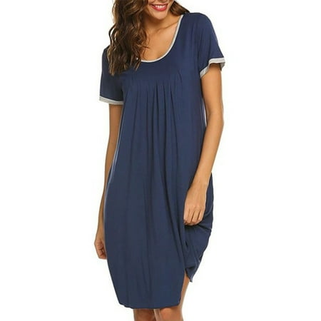 

UKAP Women s Short Sleeve Nightgown Sleepwear Pajama Dress Lace Hem Night Shirt Lounge Nightwear Sleepshirt