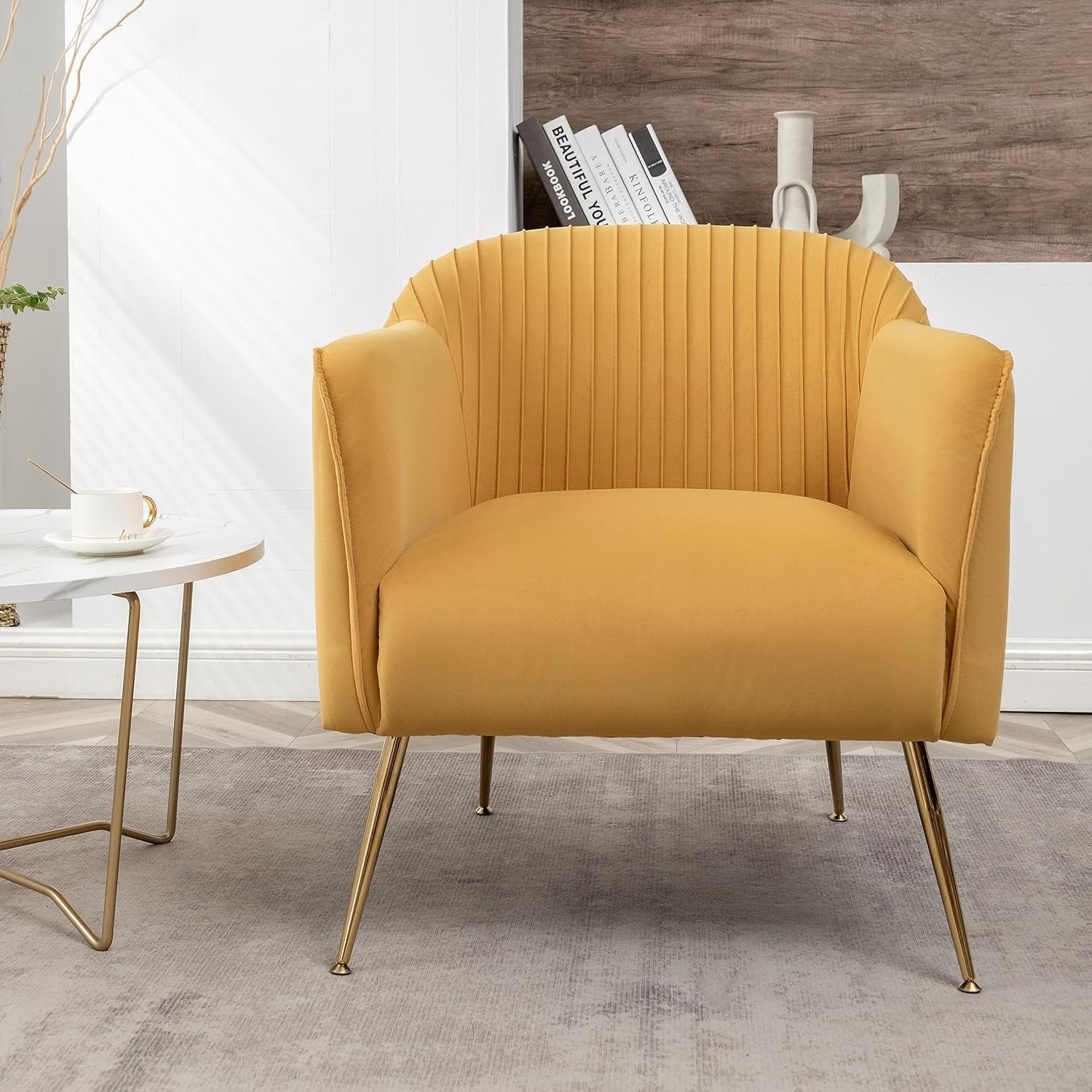 US Pride Furniture Contemporary Velvet Accent Chairs for Living Room Bedroom and Entryway Modern Armchair with Sleek Metal Legs Elegant Seating Solution for Small Spaces Mustard Yellow