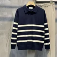 thumbnail image 2 of Ropa para hombre, polos a rayas, suéter de punto, moda japonesa Harajuku para hombre, beige, elegante, manga larga, 100 % nuevo, 2 of 4