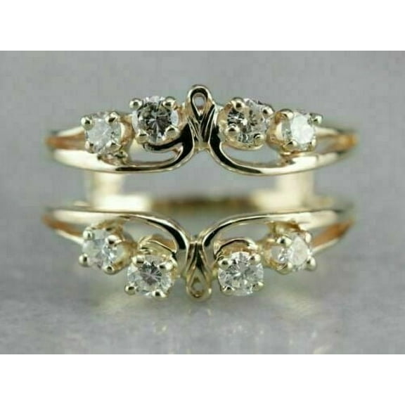 Bluebelljewels 1.25Ct Cubic Zirconia Solitaire Enhancer Wedding Guard Band Ring 14k Yellow Gold Finish