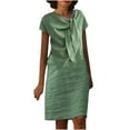 thumbnail image 1 of Fshaion Robe d'Été pour Femmes 2024 Grande Taille Col Rond Noué Manches Courtes Couleur Coton Lin Robe Longueur Genou avec Manches Courtes et Col Rond Liquidation à Moins de 10!, 1 of 5