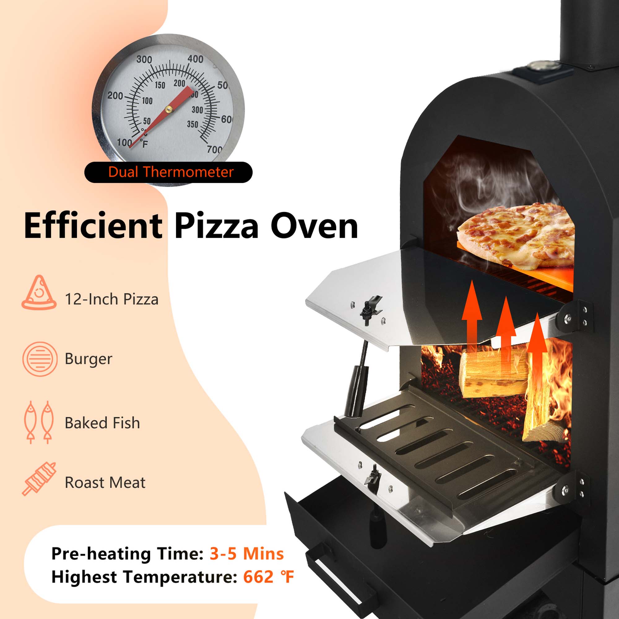 Costway Outdoor Pizza Oven Wood Fire Pizza Maker Grill w/ Pizza Stone & Waterproof Cover - image 5 of 10