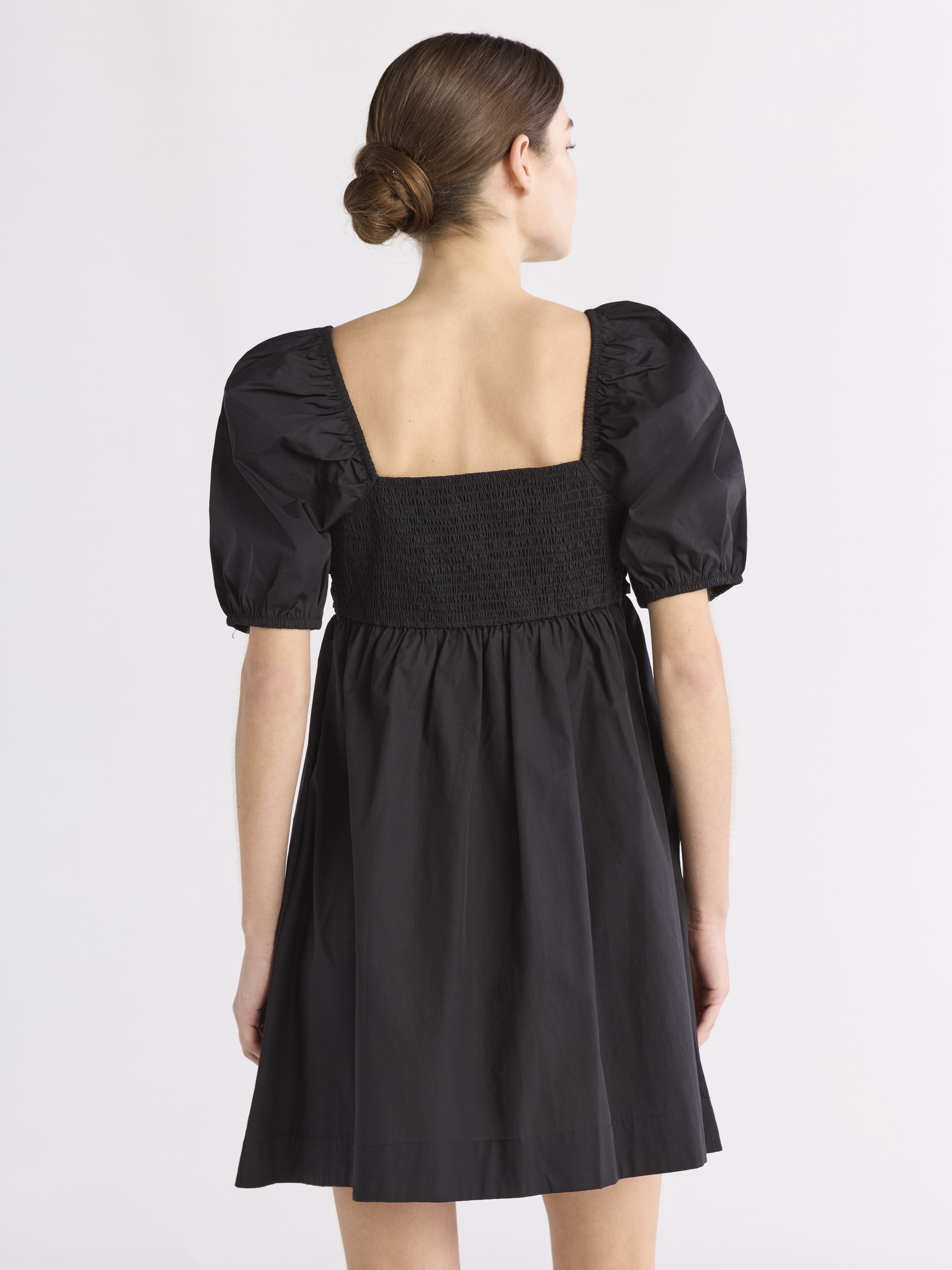 Free Assembly Women's Shirred Cotton Mini Dress with Puff Sleeves, Sizes XS-XXXL