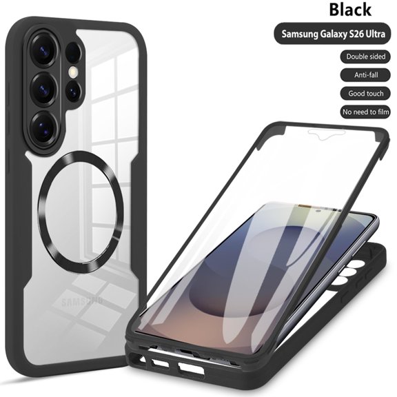 ELEHOLD for Samsung Galaxy S26 Ultra Case with Screen Protector, Compatible with Mag safe Accessory, Built in Screen Protector Clear Full Body Protection Slim Shockproof Case,Black
