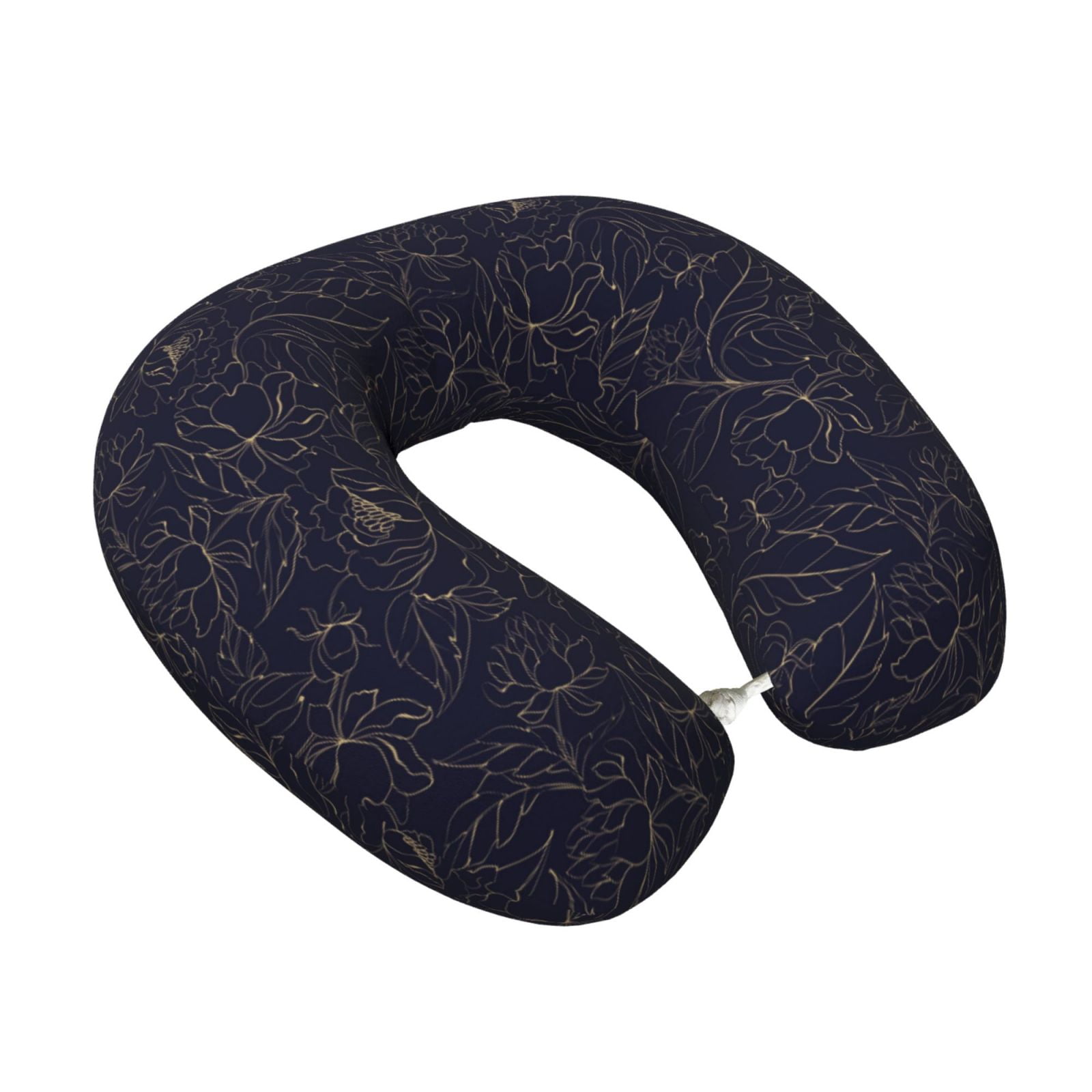 Xecao Copper-Gold Gloss Outline Peony Print Memory Foam Cervical Neck Pillow Versatile U-Shaped Pillows for Home,Office,Camping,Travelling,Soft Washable Cover