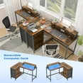 thumbnail image 3 of Takywep Tabby L Shaped Desk, Modern Gaming Desk with Power Outlets, USB Ports, 3 Drawers, Bookshelf, Spacious Workstation Table, Removable Computer Stand, Ergonomic Office Desk, 3 of 8