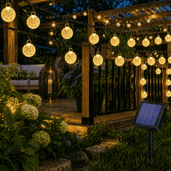 Solar String Lights Outdoor, 24ft 50 LED Crystal Balls Waterproof Lights, Fairy Lights with Remote, 8 Modes, Solar Powered Outdoor Lights for Patio Garden Yard, Party Wedding (Warm White)
