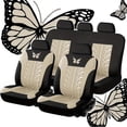 thumbnail image 4 of Universal Car Seat Cover, Automotive Seat Covers, 9 Pc, 5-Seat Full Set, Stitch Details, Water-Resistant Fabric, Butterfly Car Accessories, Beige Auto Parts, Interior Car, 4 of 8