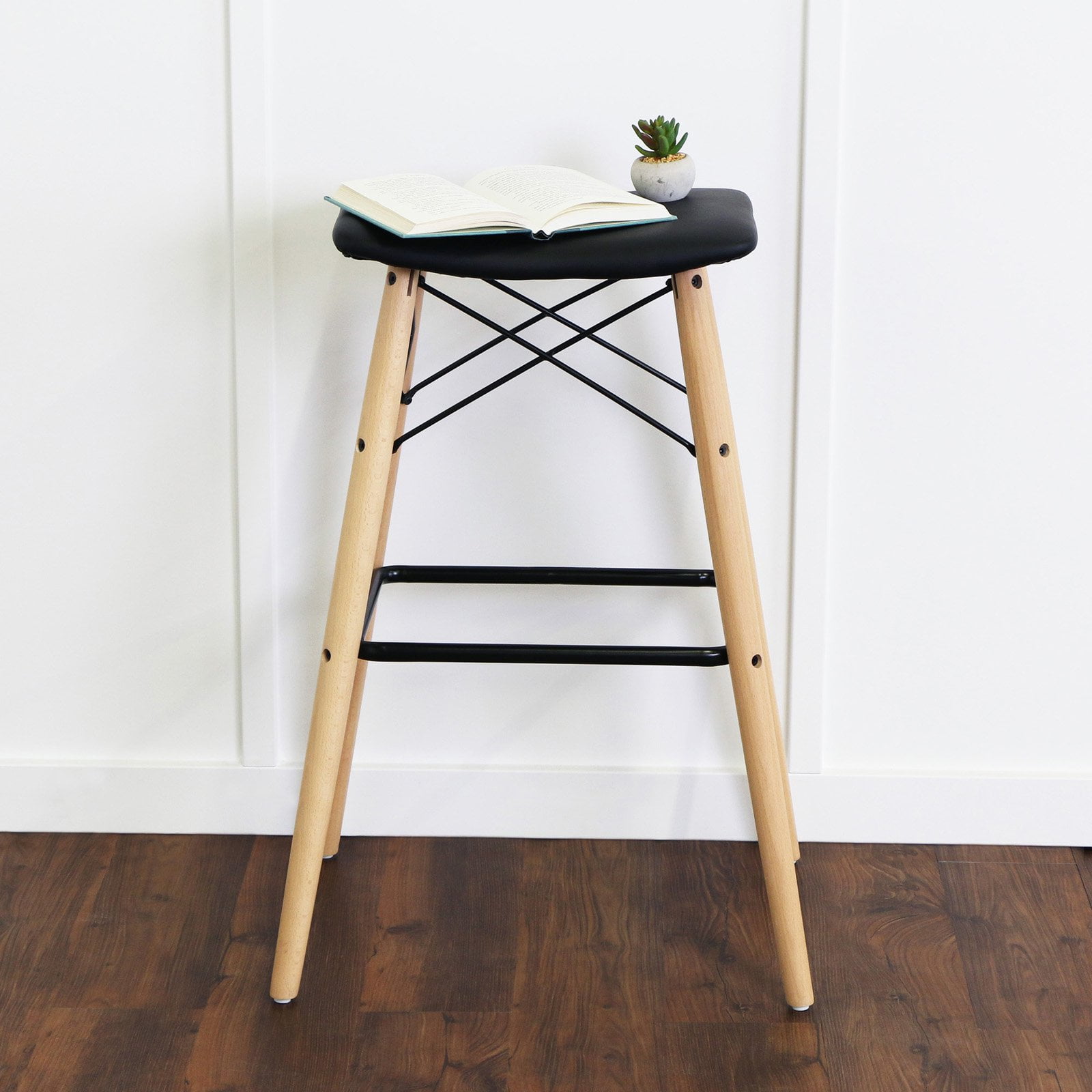 Walker Edison Modern Faux Leather Bar Stool, Black - Walmart.com - Walmart.com
