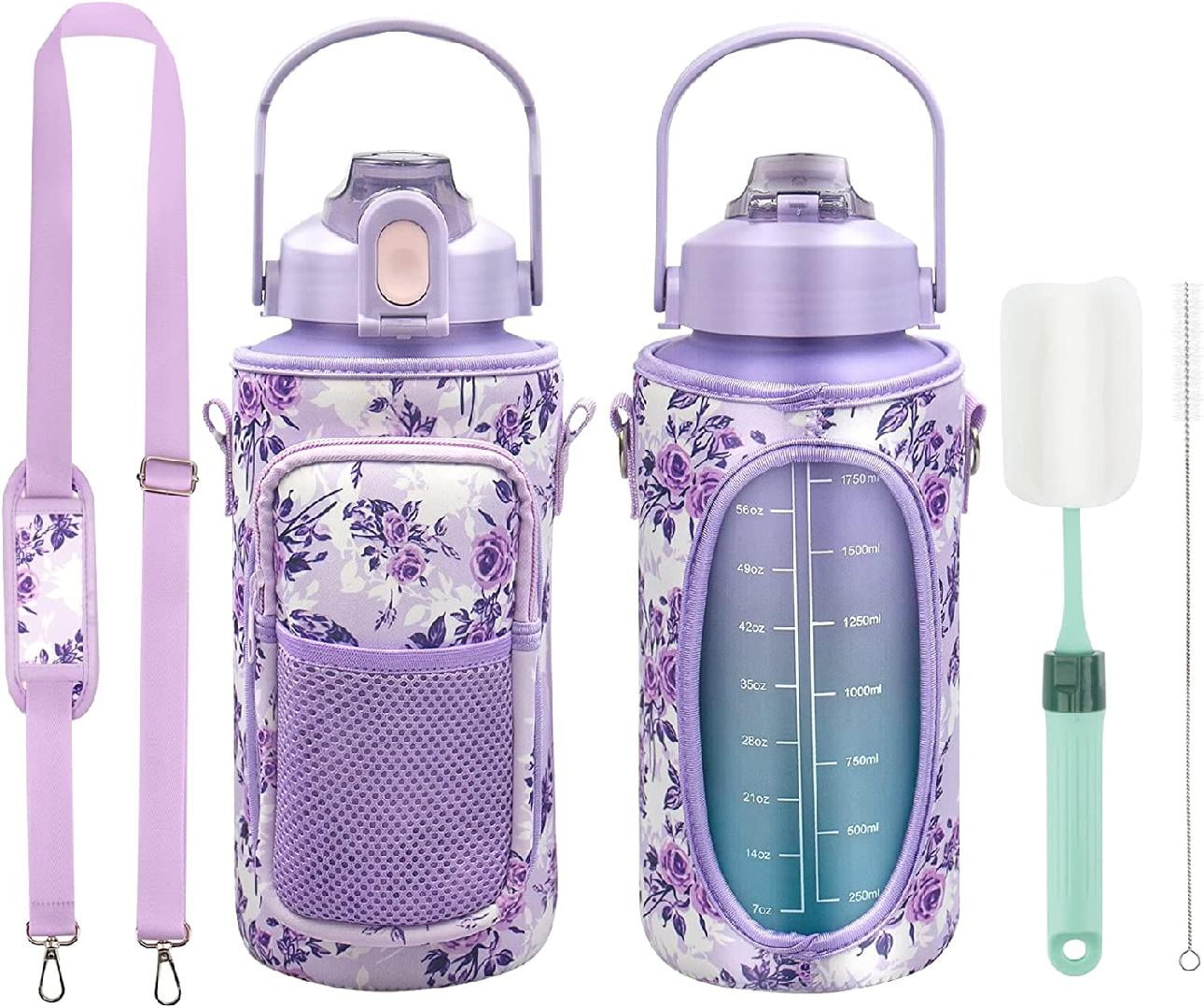 Half Gallon Water Bottle with Sleeve 64 OZ Motivational Water Bottle with Straw & Time Marker to