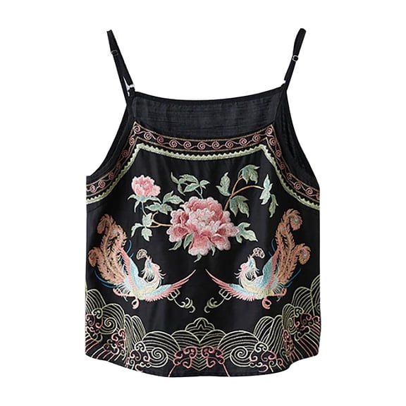 Camisole Tops For Women Linen Shirts For Women Summer Retro Embroidered Tops Casual Trendy Vacation Blouse Summer Sleeveless Womens Summer Tops