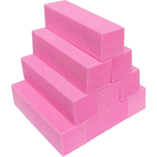 10 Pcs Nail Buffer Block , Fingernail Shine Buffing Set, Professional Manicure Polisher Buffer Bulk Medium Grit (Pink)