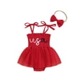 thumbnail image 2 of Elippeo Baby Girl Summer Jumpsuit 3 6 12 18 24 Months 4th of July Letter Print Sleeveless Romper Dress and Headband Set Cute Fashion Clothes Outfits, 2 of 10