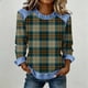 thumbnail image 1 of TaTaai Ladies Plaid Patchwork Long Sleeve Round Neck Blouse Casual Fashion Loose Fit Soft Lightweight Top Comfortable Daily Wear Shirt For Women All Season Outfits Gift, 1 of 5