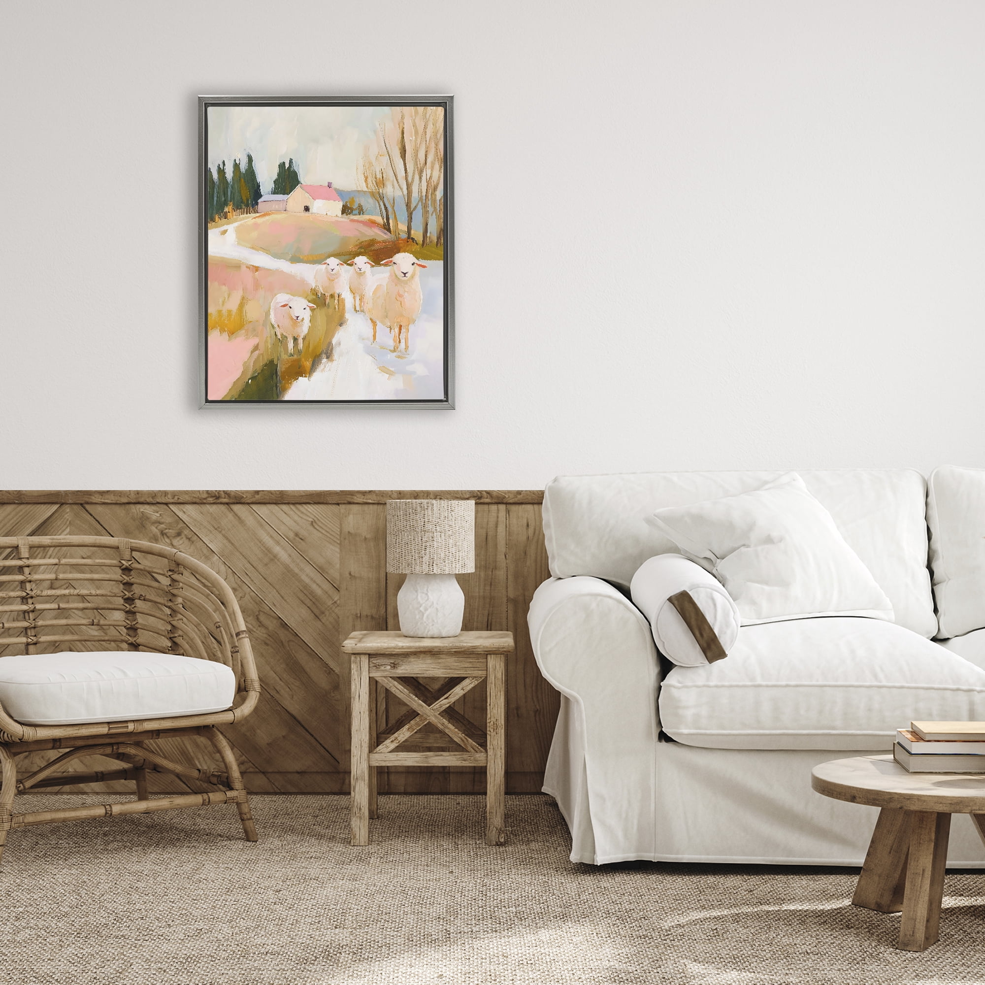 Stupell Industries Sheep on the Roadside Pasture Gray Framed Floater Canvas Wall Art, design by The Prints Vibe
