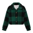 thumbnail image 7 of Tqcoqu Women's Plaid Jackets Long Sleeve Button Front Lapel Fuzzy Fashion Warm Winter Cropped Sherpa Coat, 7 of 7
