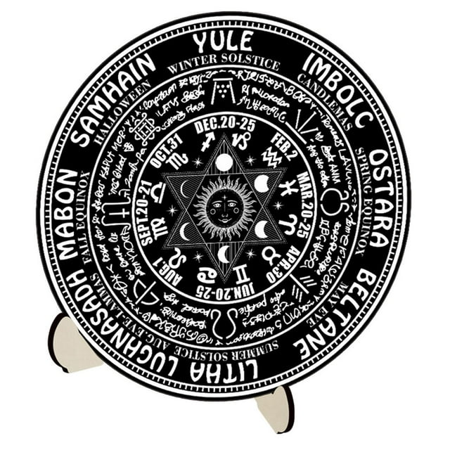Calendario de madera para radiestesia, tapete de mapa estelar wiccano, tarjeta redonda de madera del sol y la luna estilo A